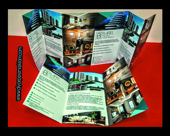 Broş&uuml;r 42x21 Ebatında 150 gr. Kırımlı Kuşe &Ccedil;ift Y&ouml;n Renkli